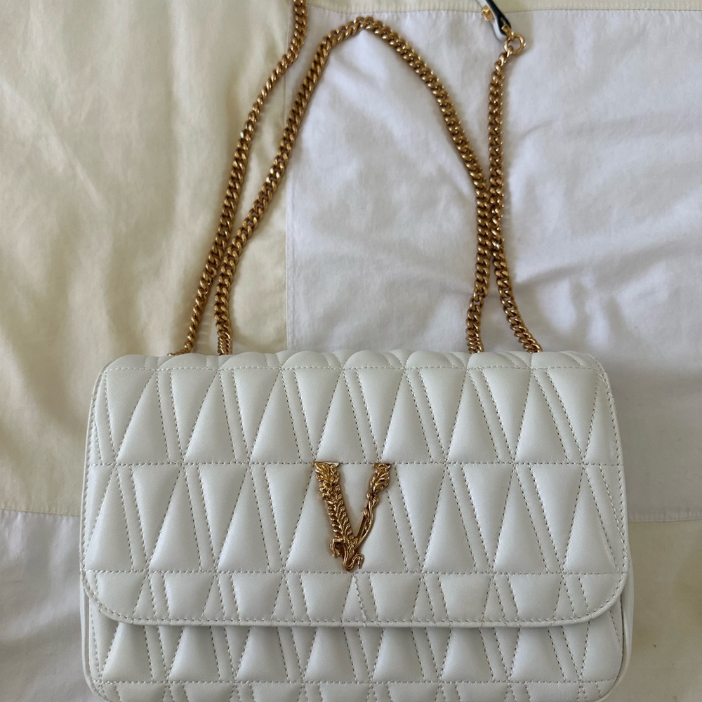 Versace Virtus White Shoulder bag with Gold hardware